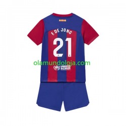 Camisola FC Barcelona Frenkie de Jong 21 Criança Equipamento Primeiro 2023-2024 Manga Curta